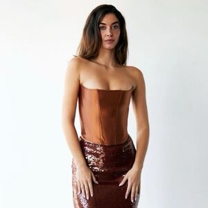 Elegant Brown Strapless Corset Top